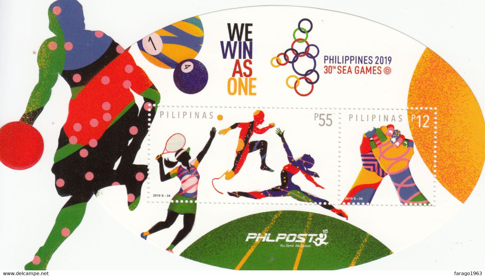 2019 Philippines Basketball Tennis SEA Games Gymnastics SHAPED Souvenir Sheet MNH - Filippine