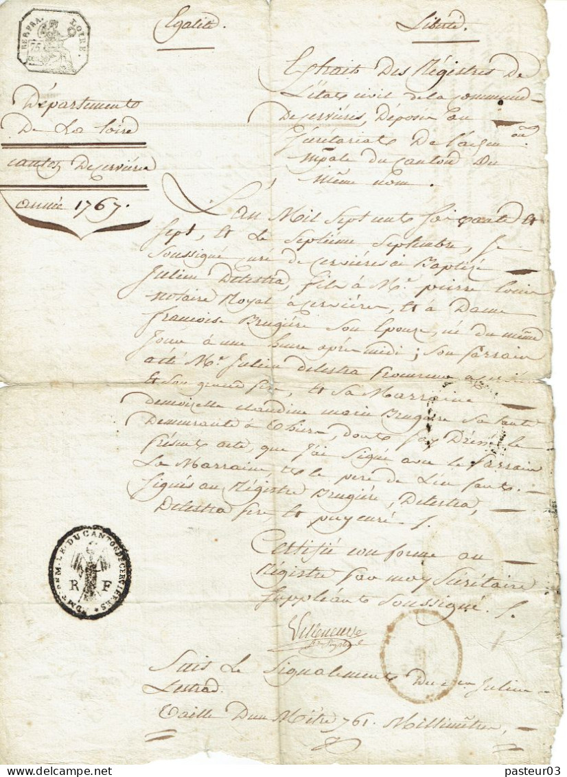 Cervières Marque Fiscale 75 C. Du Canton De Cervières Loire De 1767 Voir Scans - Autres & Non Classés