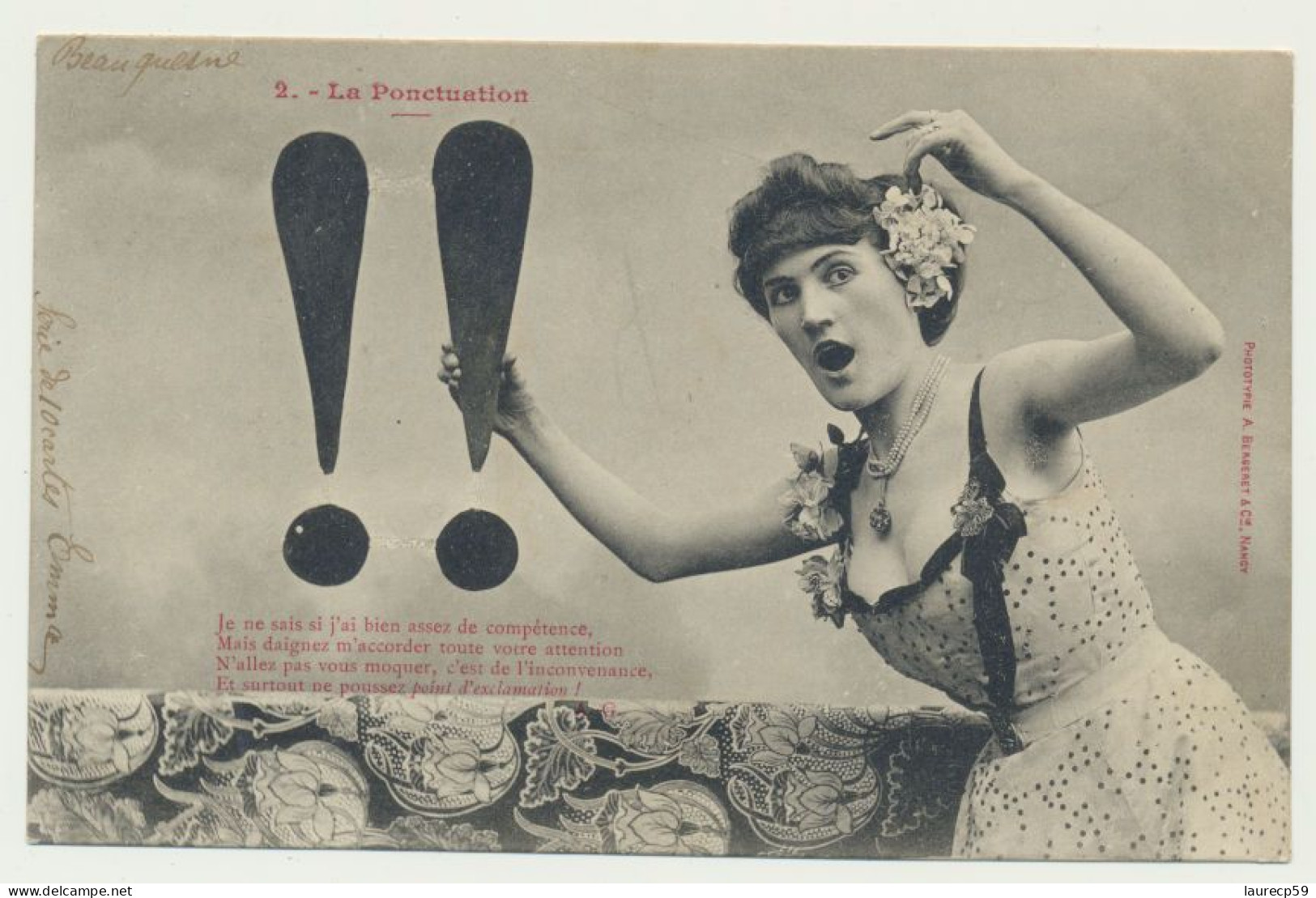 Carte Fantaisie Femme - La Ponctuation N° 2 - Le Point D'exclamation  - Phototypie BERGERET - Bergeret