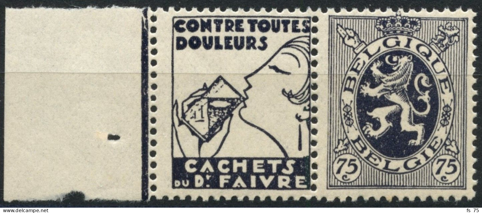 BELGIQUE - COB PU 50 - 75C LION HERALDIQUE TIMBRE PUBLICITAIRE "FAIVRE" - NEUF - Postfris