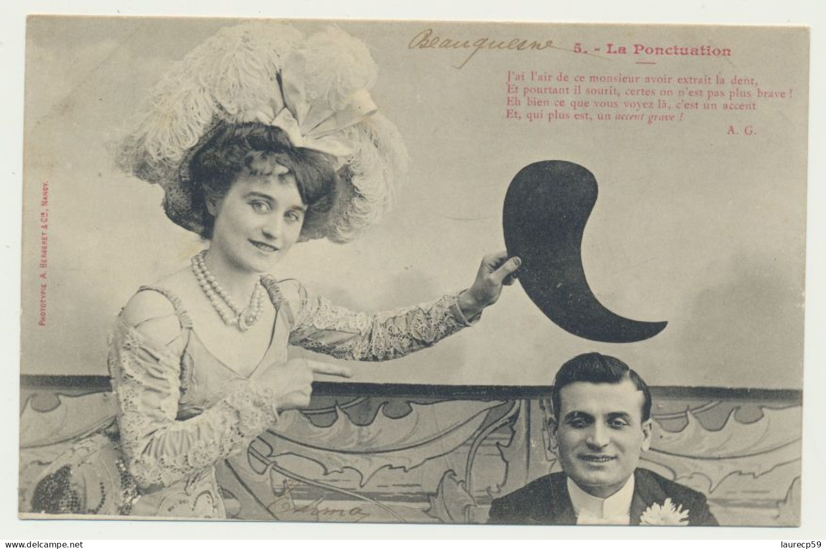 Carte Fantaisie Femme - La Ponctuation N° 5 - Accent Grave  - Phototypie BERGERET - Bergeret