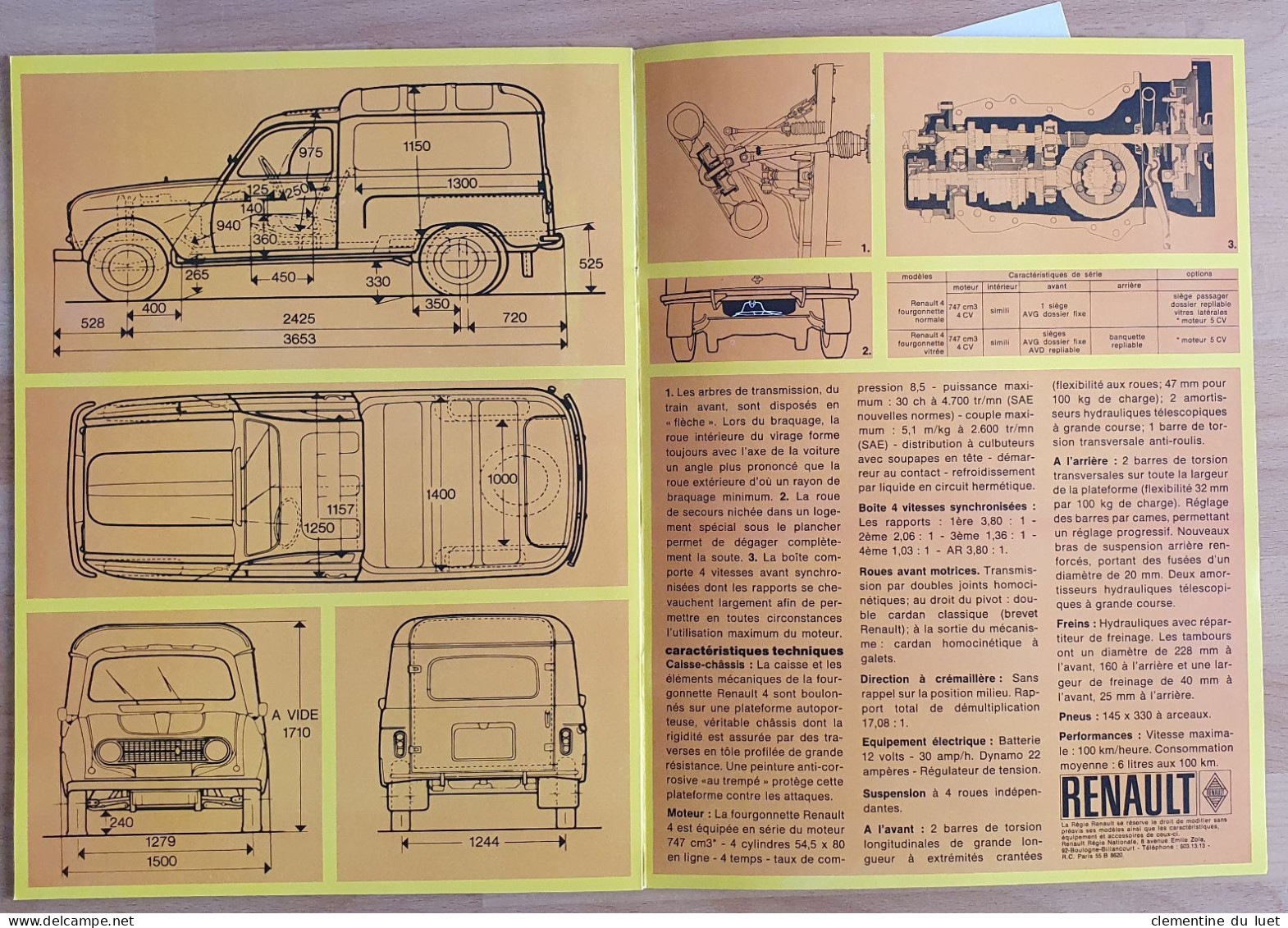 DOCUMENTS BROCHURE RENAULT 4 L FOURGONETTE