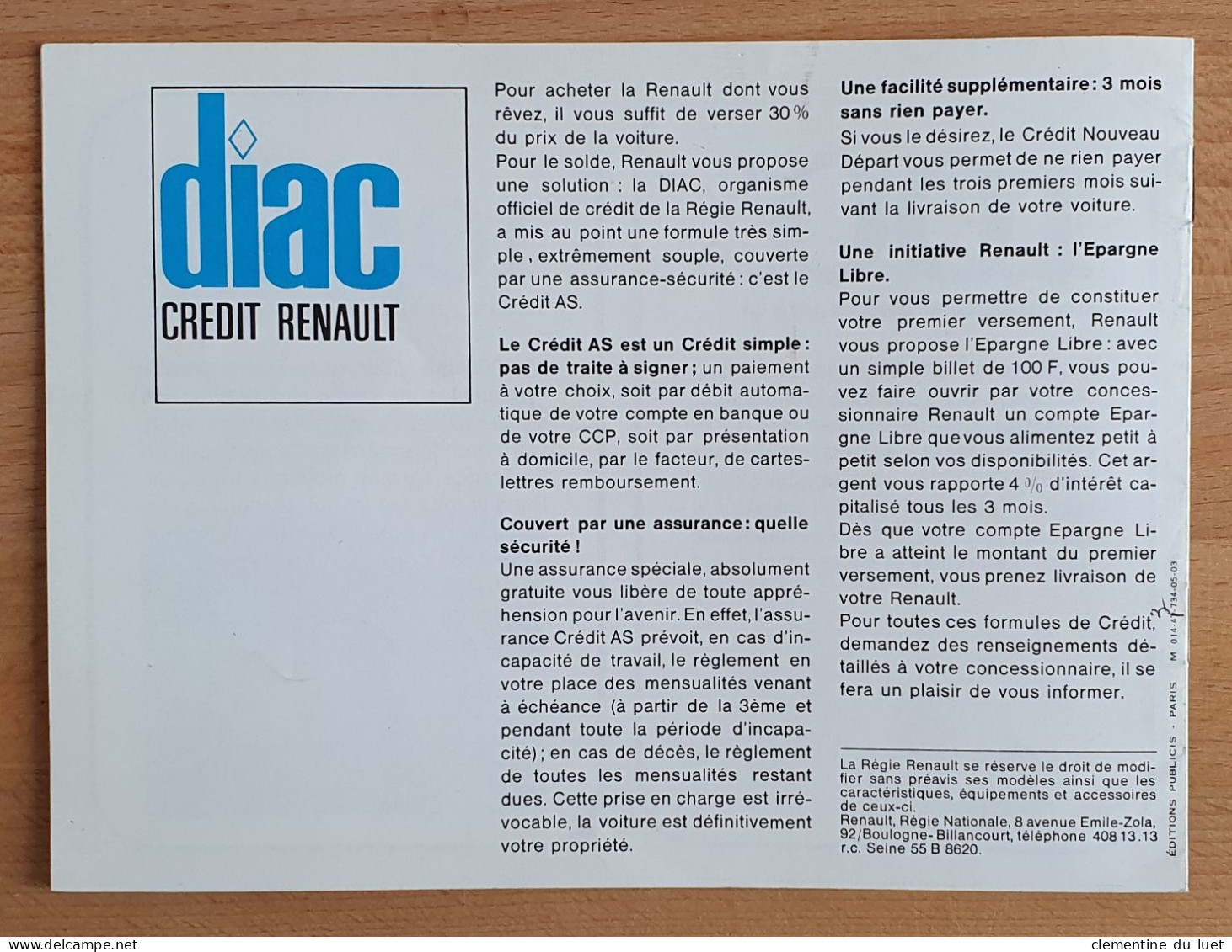 DOCUMENTS BROCHURE RENAULT 4 L FOURGONETTE