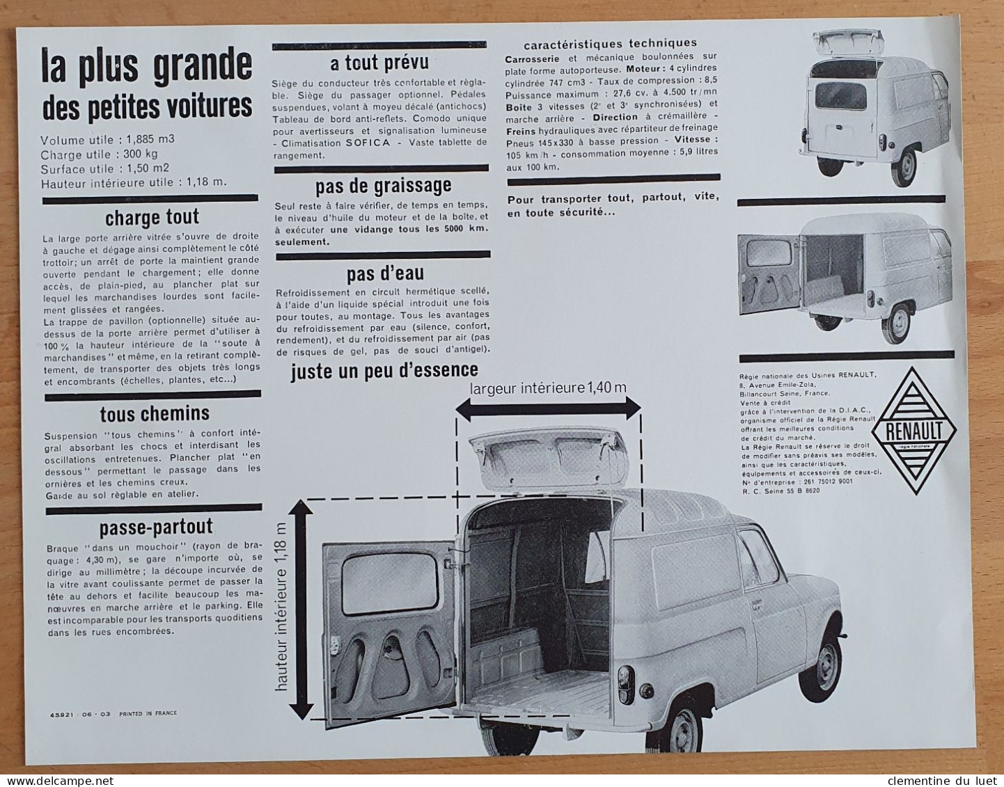 DOCUMENTS BROCHURE RENAULT 4 L FOURGONETTE