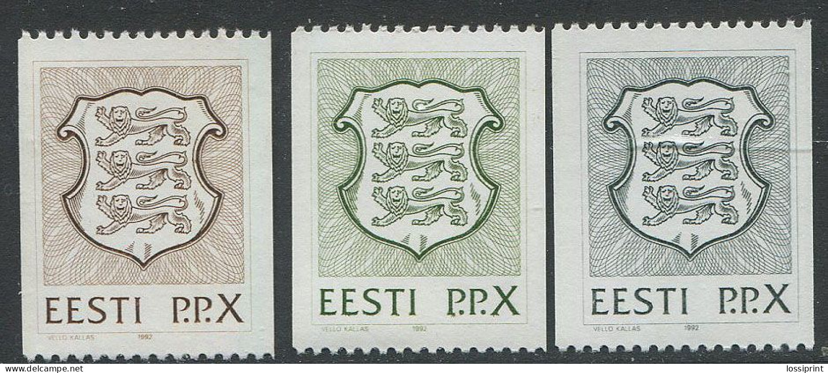 Estonia:Unused Stamps Estonia Coat Of Arm 3X P.P.X., 1992, MNH - Estonie