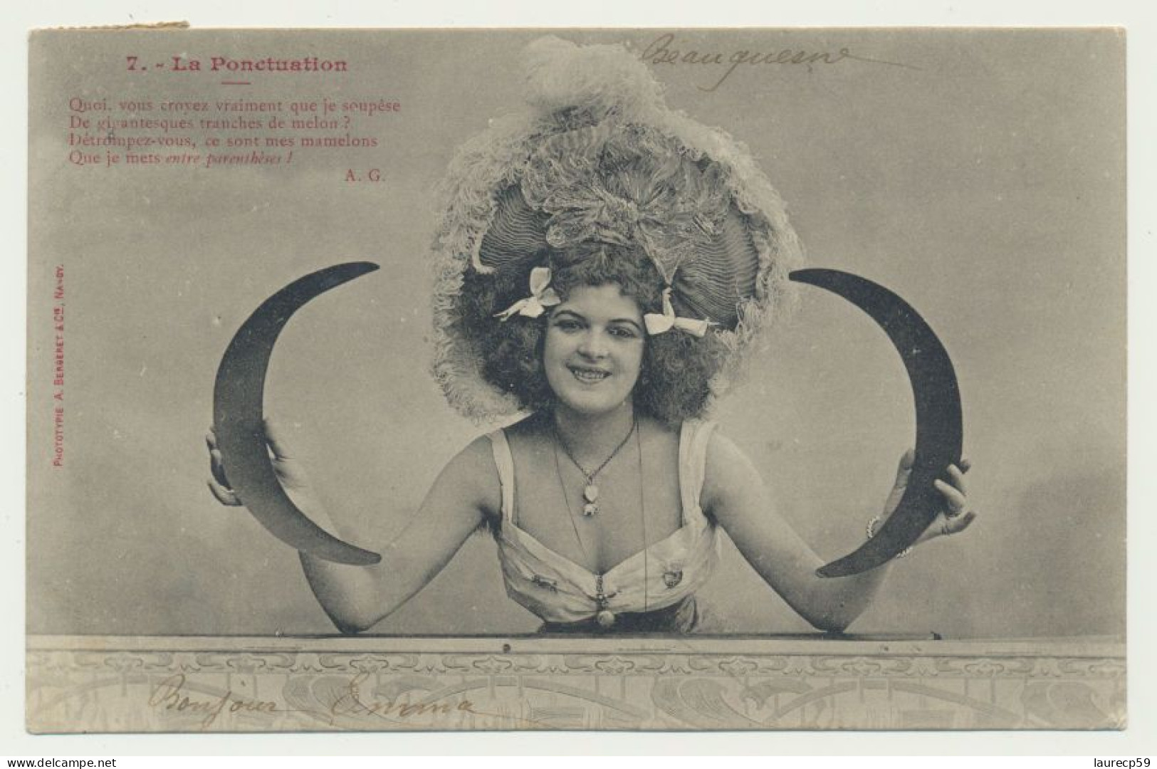 Carte Fantaisie Femme - La Ponctuation N° 7 - Entre Parenthèses  - Phototypie BERGERET - Bergeret