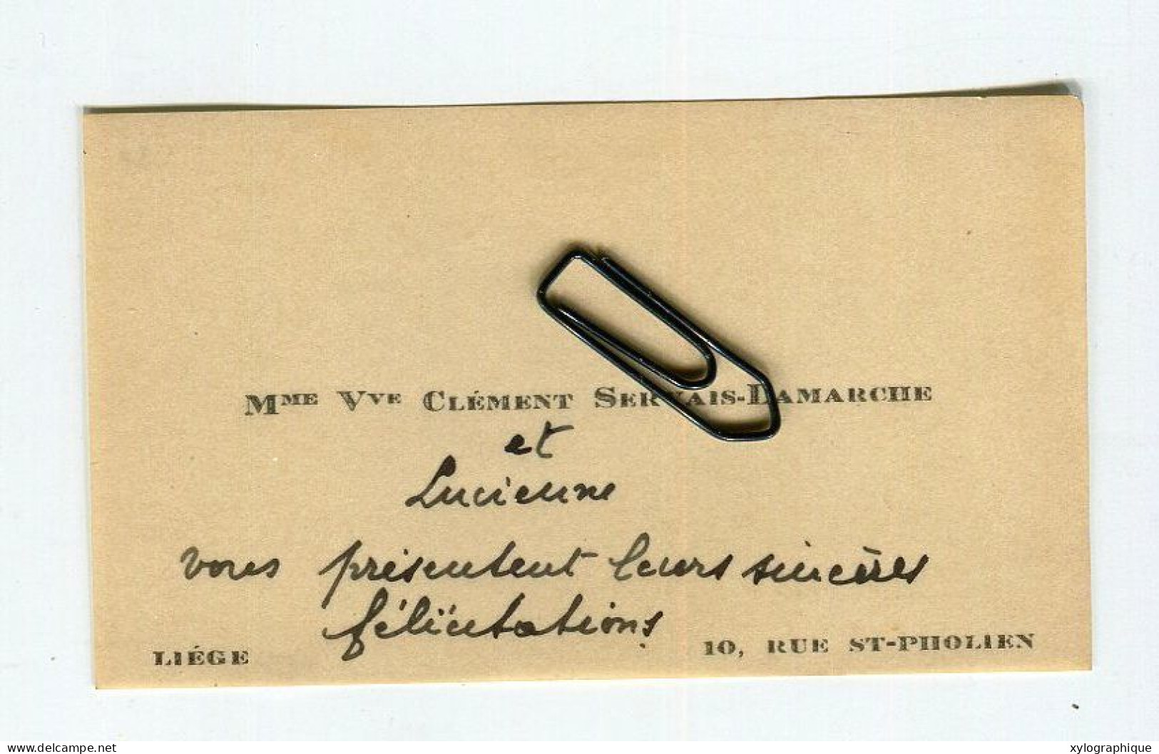 LIEGE - Carte De Visite Ca. 1930, Veuve Clément Servais Lamarche, Rue Saint-Pholien, Pour Famille Gérardy Warland - Visiting Cards