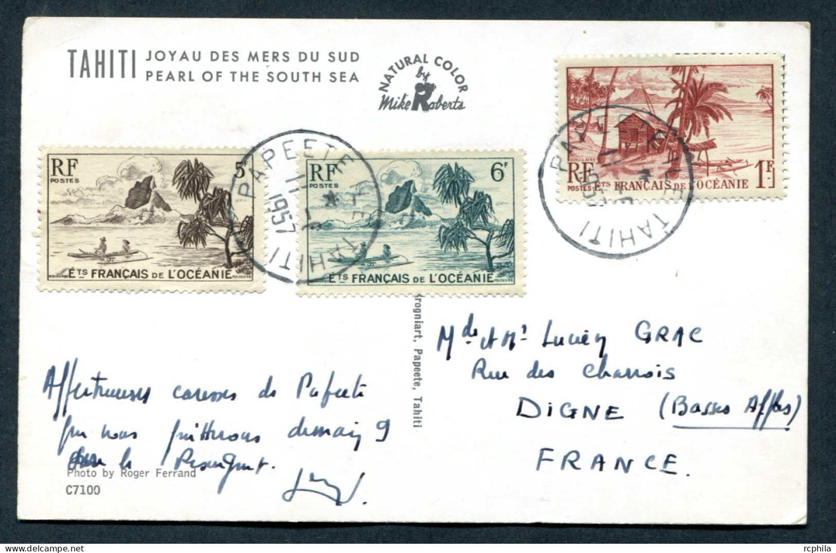 RC 27432 OCEANIE 1957 CARTE POSTALE DE TAHITI VAHINÉS POUR LA FRANCE - Brieven En Documenten