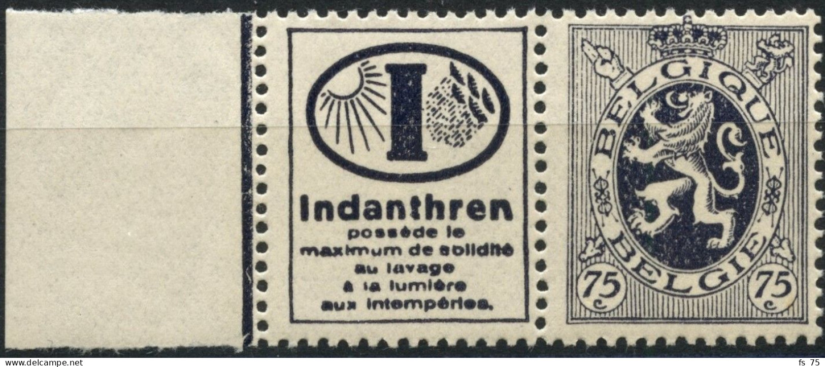 BELGIQUE - COB PU 51 - 75C LION HERALDIQUE TIMBRE PUBLICITAIRE "INDANTHREN" - NEUF - Neufs