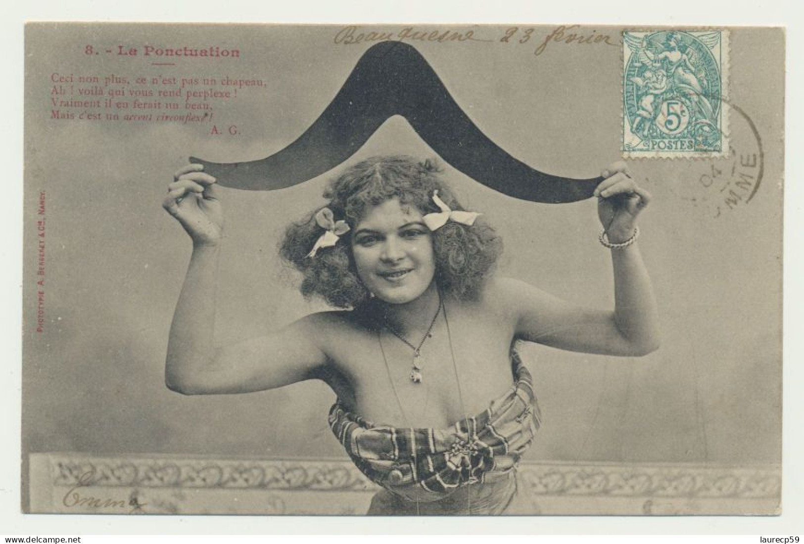Carte Fantaisie Femme - La Ponctuation N° 8 - Accent Circonflexe - Phototypie BERGERET - Bergeret