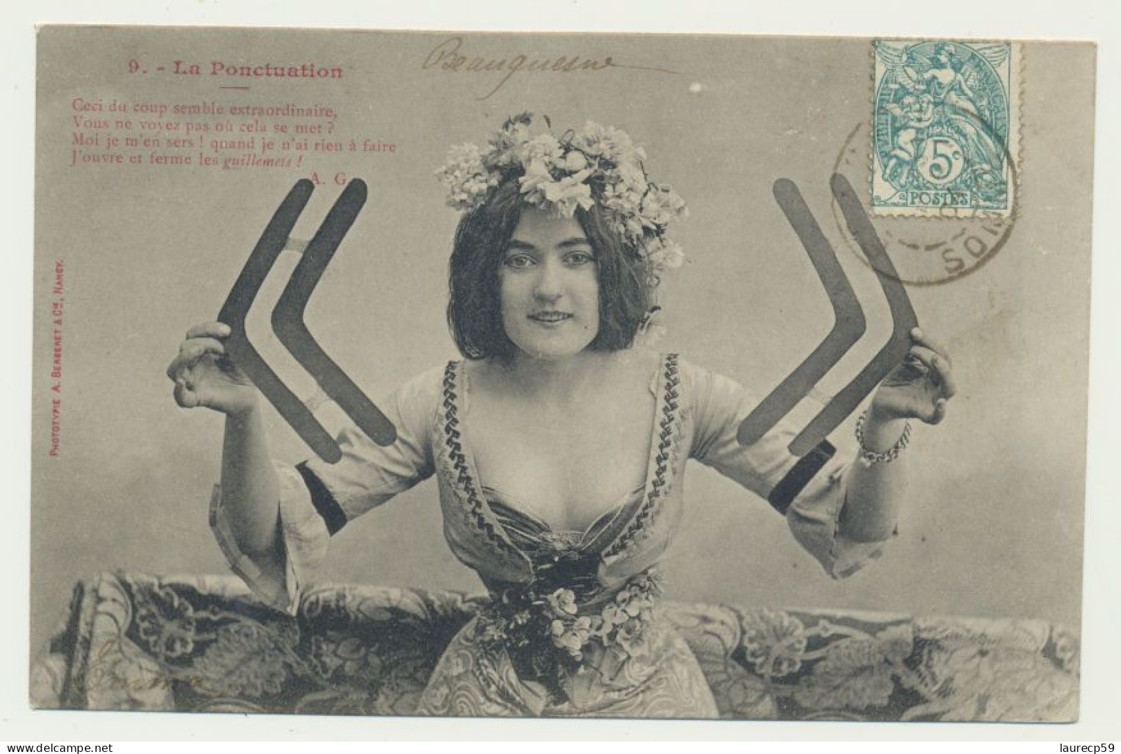 Carte Fantaisie Femme - La Ponctuation N° 9 - Les Guillemets - Phototypie BERGERET - Bergeret