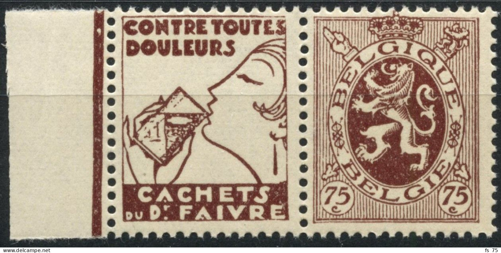 BELGIQUE - COB PU 55 - 75C LION HERALDIQUE TIMBRE PUBLICITAIRE "FAIVRE" - NEUF - Mint
