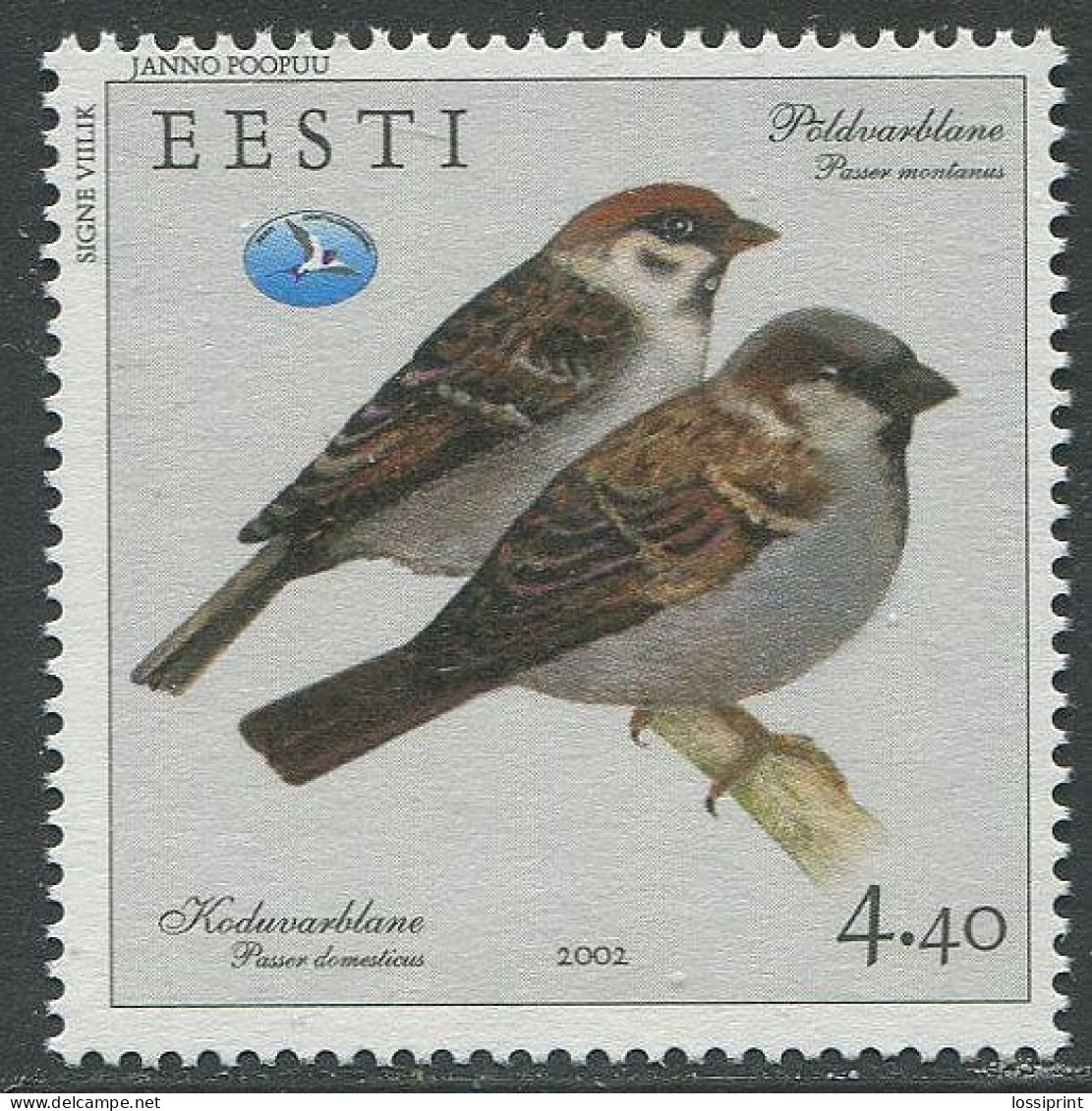 Estonia:Unused Stamp Bird Of The Year, Sparrow, 2002, MNH - Estonie