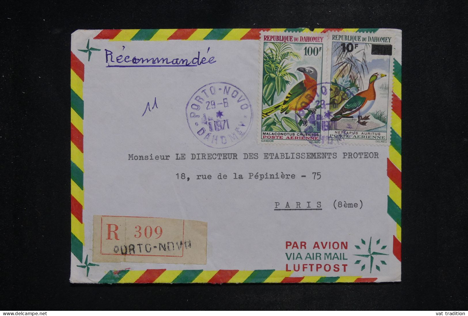 DAHOMEY - Enveloppe En Recommandé De Porto Novo Pour Paris En 1971 - L 151586 - Bénin – Dahomey (1960-...)