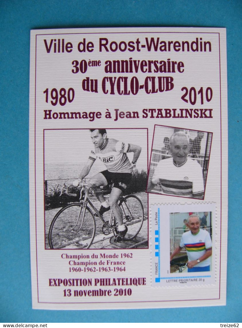 2010 Timbre  Hommage à Jean STABLINSKI Roost Warendin 59 Nord ( Vélo Cyclisme Champion Du Monde , De France ) - Lettres & Documents