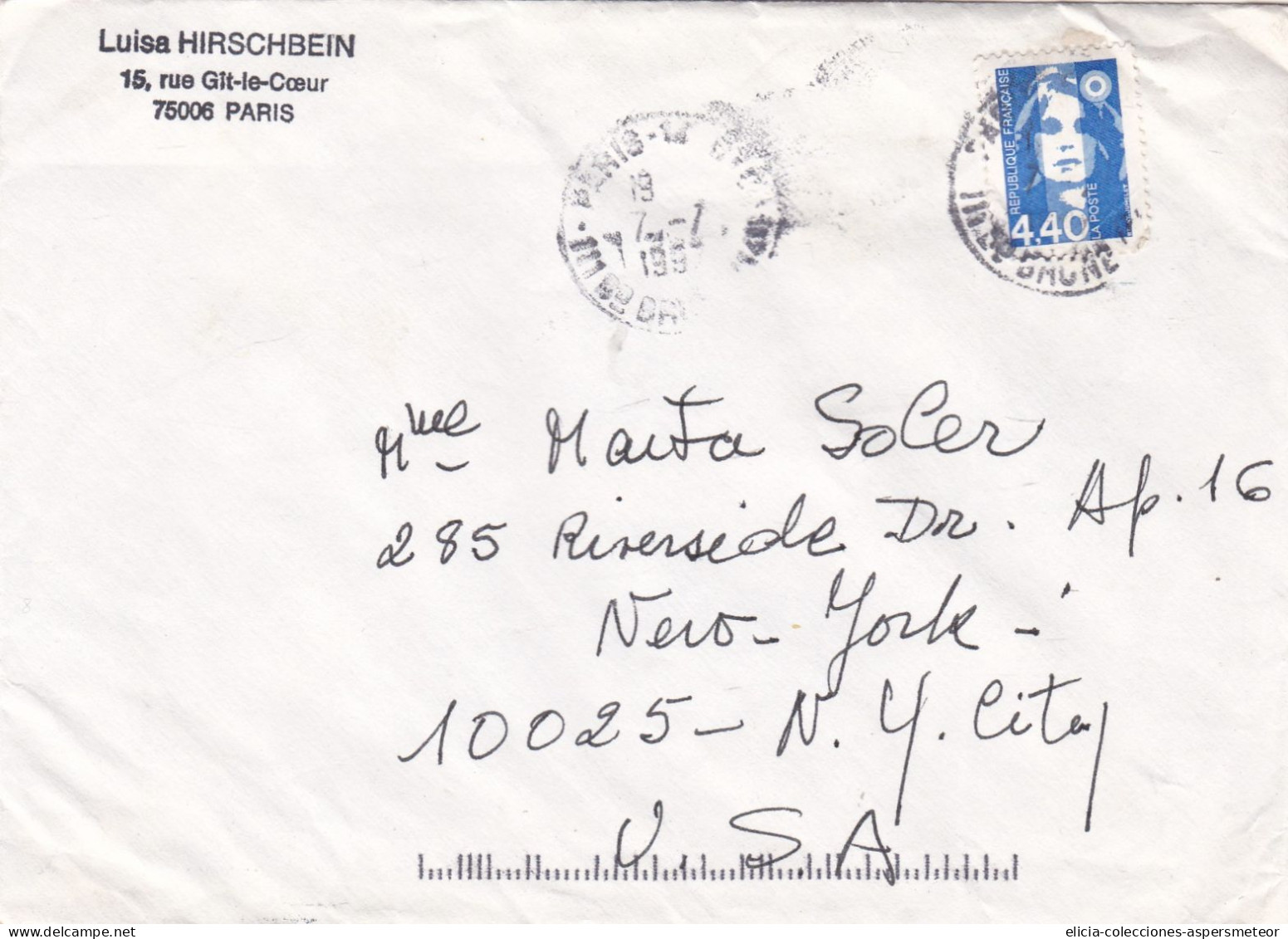 Francia - 1997 - Letter - Sent From Paris To U.S.A. - Caja 30 - Lettres & Documents