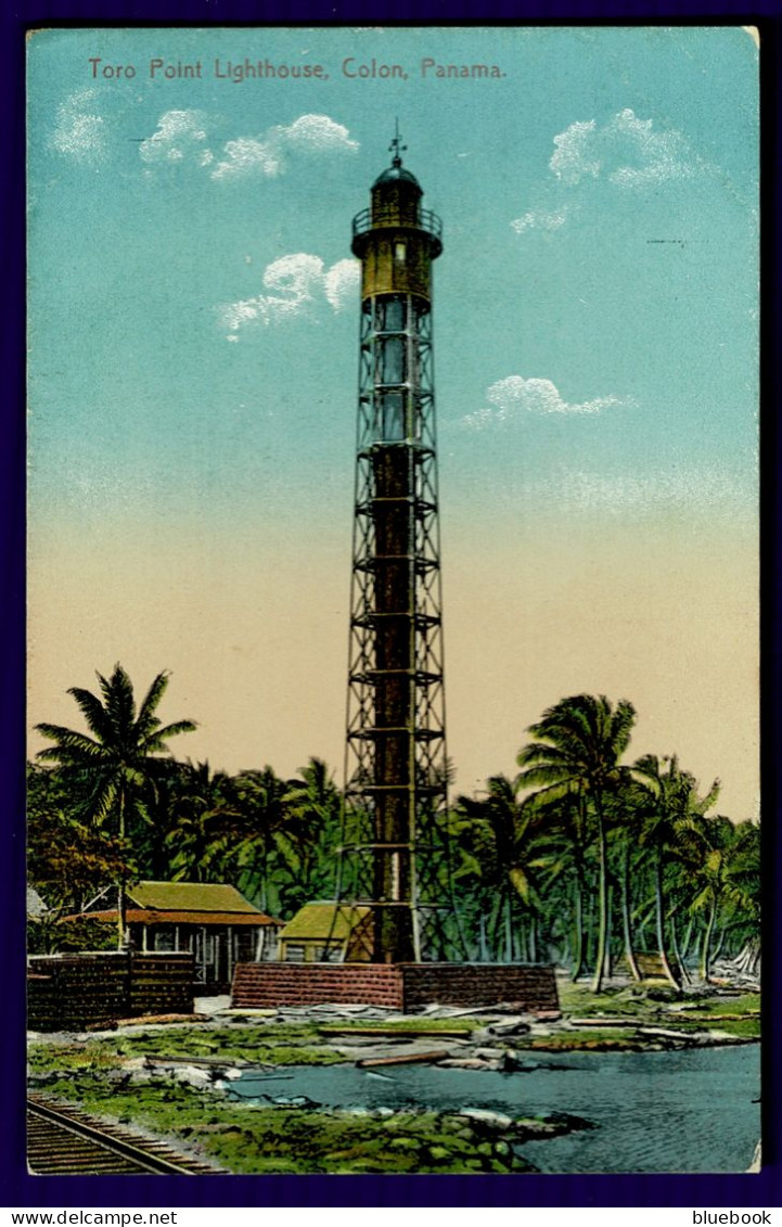 Ref 1640 - Early Postcard - Toro Point Lighthouse - Colon Panama - USA Canal Zone - Lighthouses