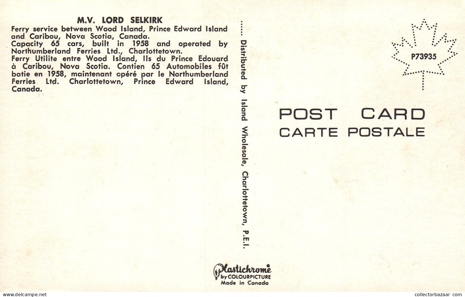 M.V. Lord Selkirk Ferry Service Between Wood Island Prince Edward Island Nova Scotia Canada - Veerboten