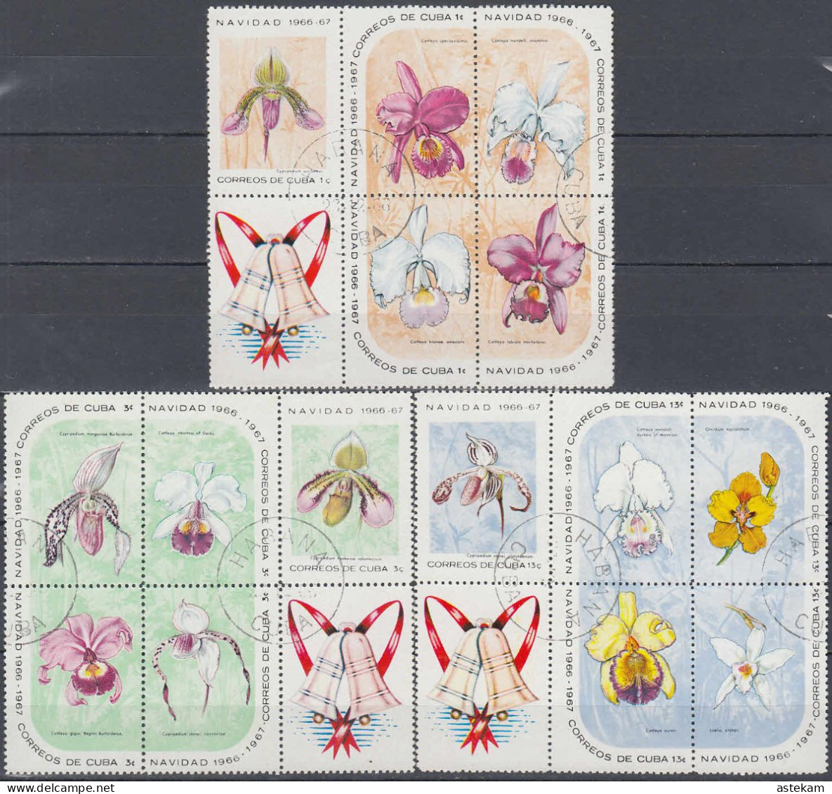 CUBA 1966, CHRISTMAS, FLOWERS, ORCHIDS, COMPLETE, USED SERIES With GOOD QUALITY, *** - Usati