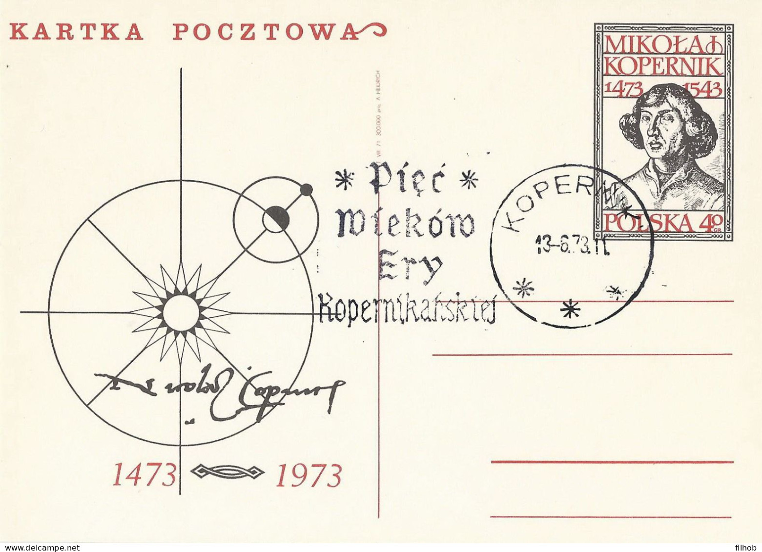 Poland Postmark D73.06.13 KOPERNIKI.01: Copernicus 500 Y. - Postwaardestukken