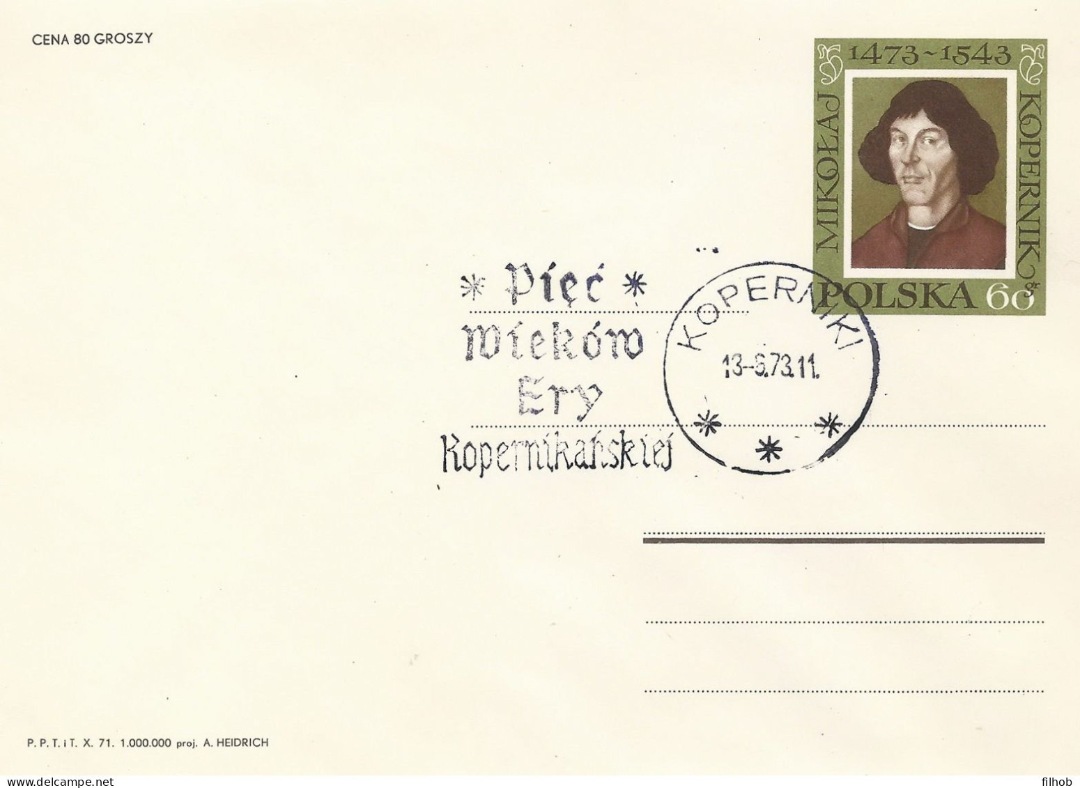 Poland Postmark D73.06.13 KOPERNIKI.02kop: Copernicus 500 Y. - Postwaardestukken