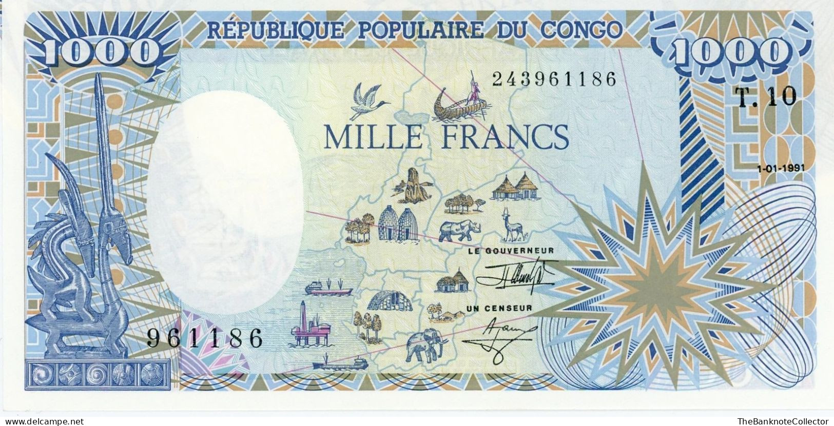 Congo 1000 Francs 1991 P-10 UNC - Central African States