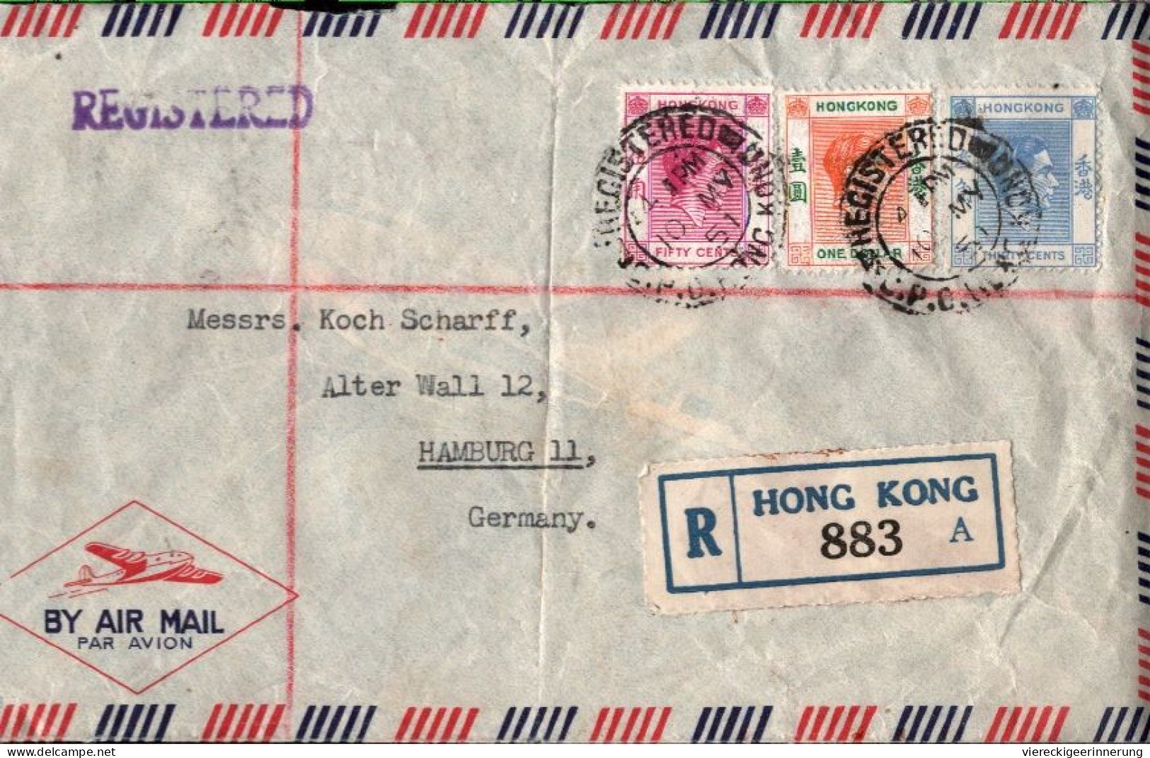 ! 1951 Registered Airmail Letter From Hong Kong, Hongkong, Einschreiben - Covers & Documents