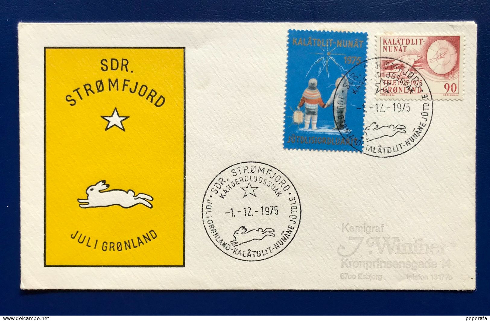 Denmark, Greenland GRØNLAND 1975, FDC Cover With Christmas Stamp AND POSTMARK WITH RABBIT, VERY RARE! - FDC