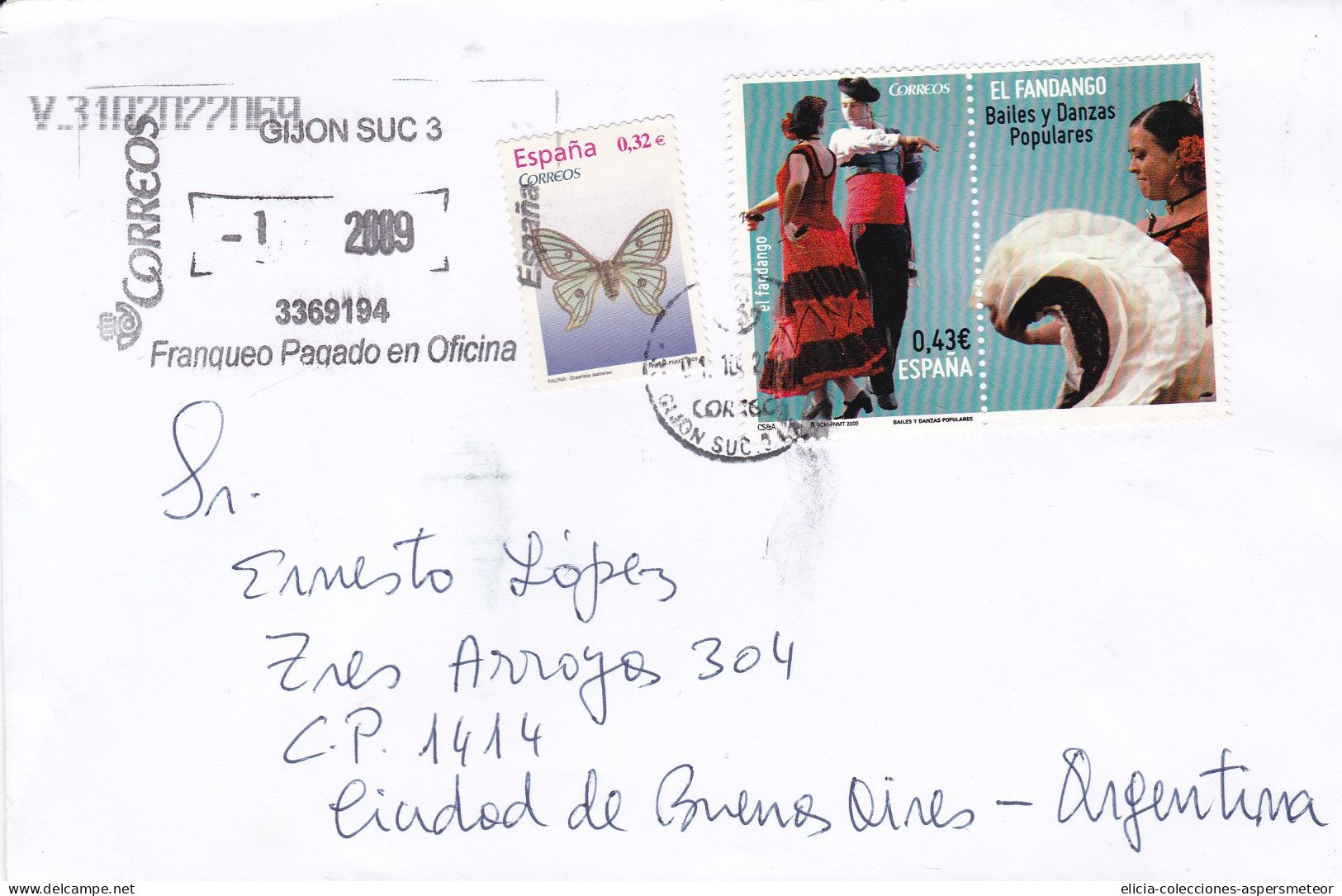 Spain - 2009 - Letter - Sent From Asturias To Buenos Aires, Argentina - Caja 30 - Covers & Documents