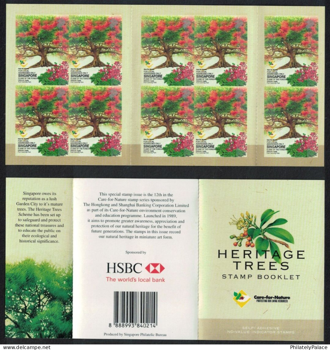 SINGAPORE 2002 HERITAGE TREES CARE FOR NATURE SERIES,HSBC BANK, BOOKLET OF 10 STAMPS MNH (**) - Singapore (1959-...)