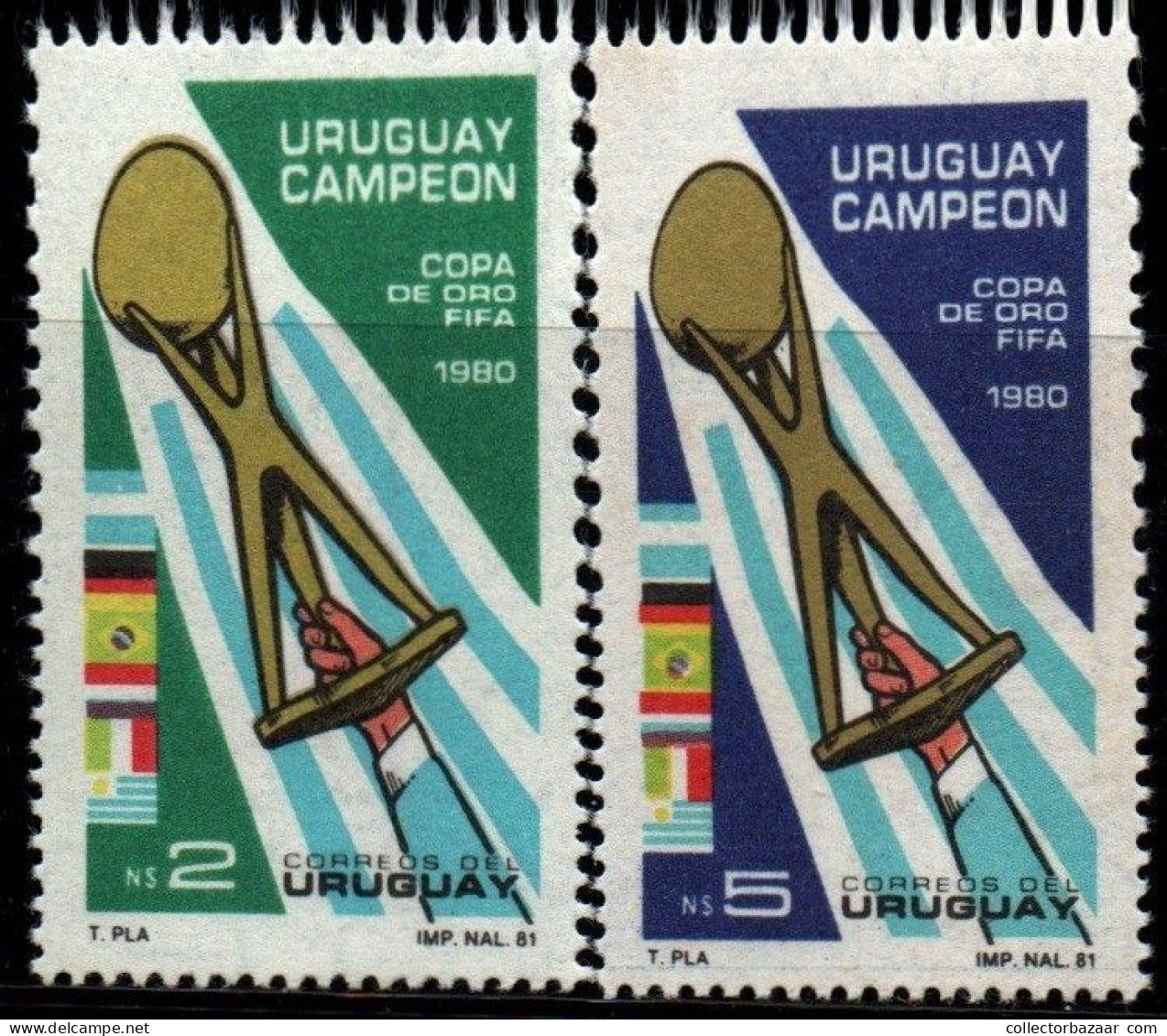 1981 Uruguay Hand Holding Gold Cup Victory  #1099 - 1100  ** MNH - Uruguay