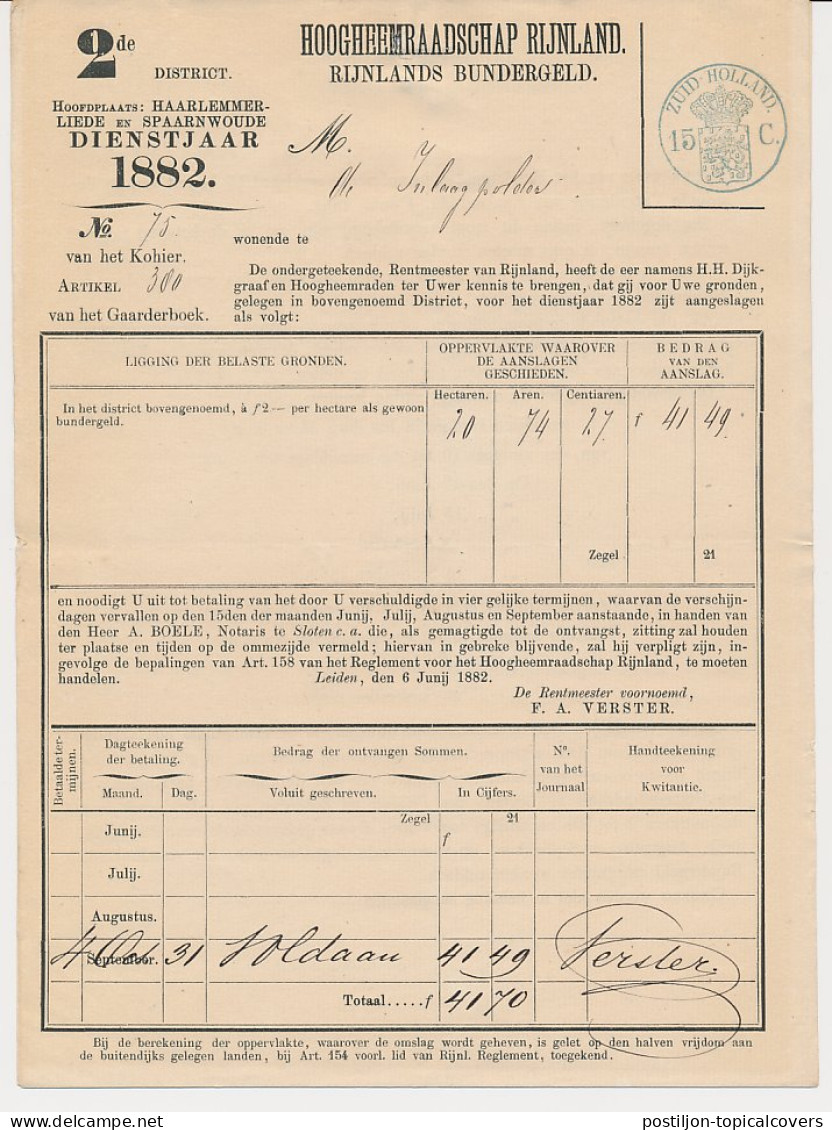 Fiscaal - Rijnlands Bundergeld + Bevelschrift Inlaagpolder 1882 - Fiscali
