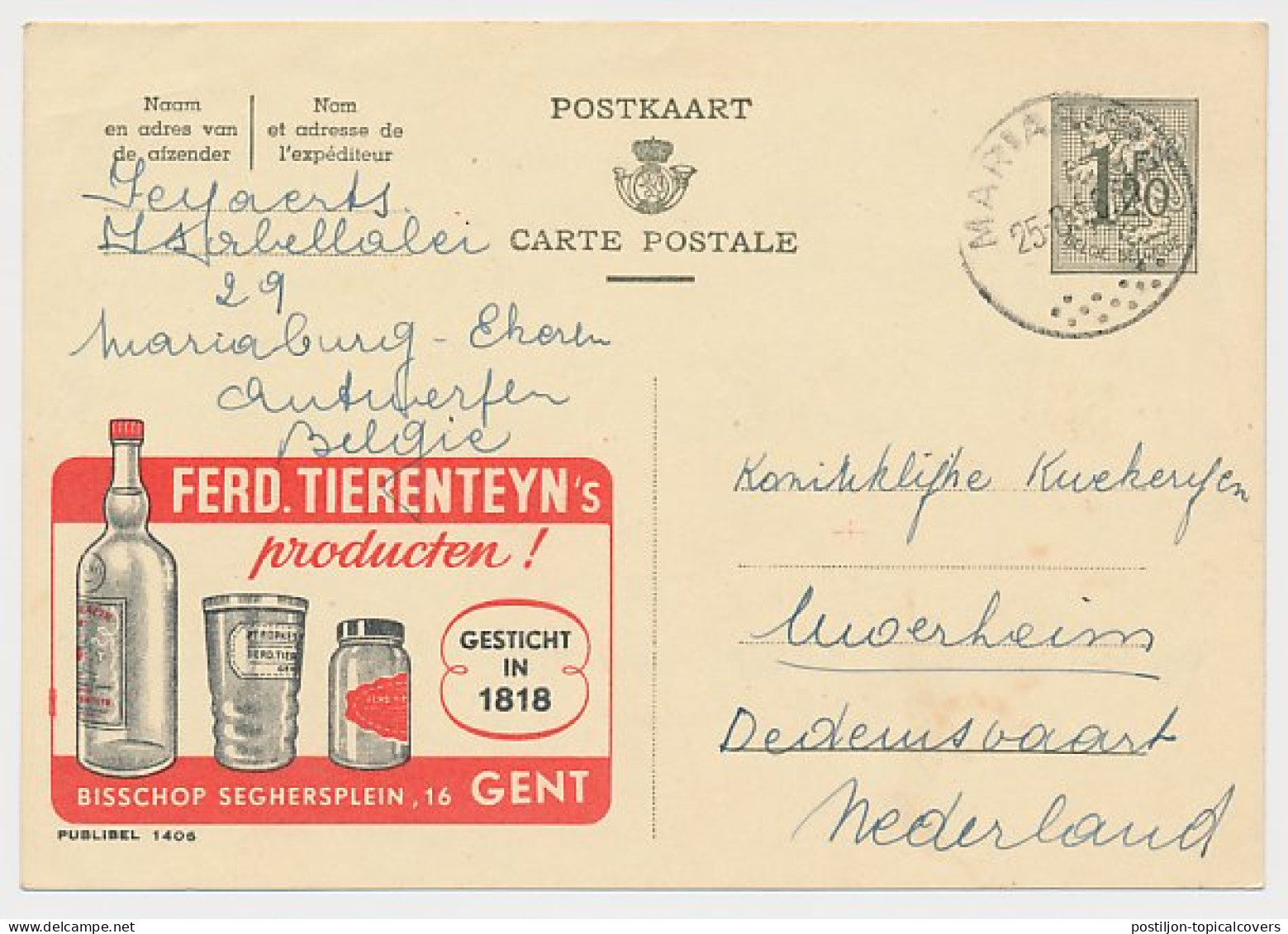Publibel - Postal Stationery Belgium 1956 Vinegar - Mustard - Alimentación