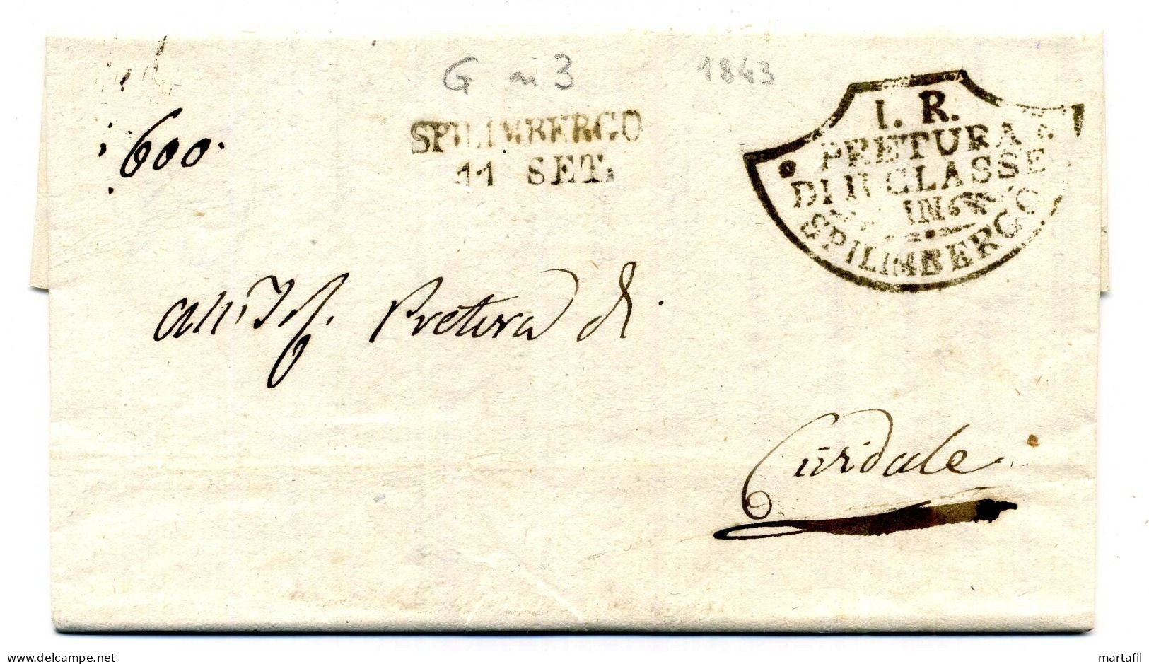 1843 Lettera Da SPILIMBERGO (I.R. Pretura Di II Classe Spilimbergo) Per CIVIDALE - 1. ...-1850 Prephilately