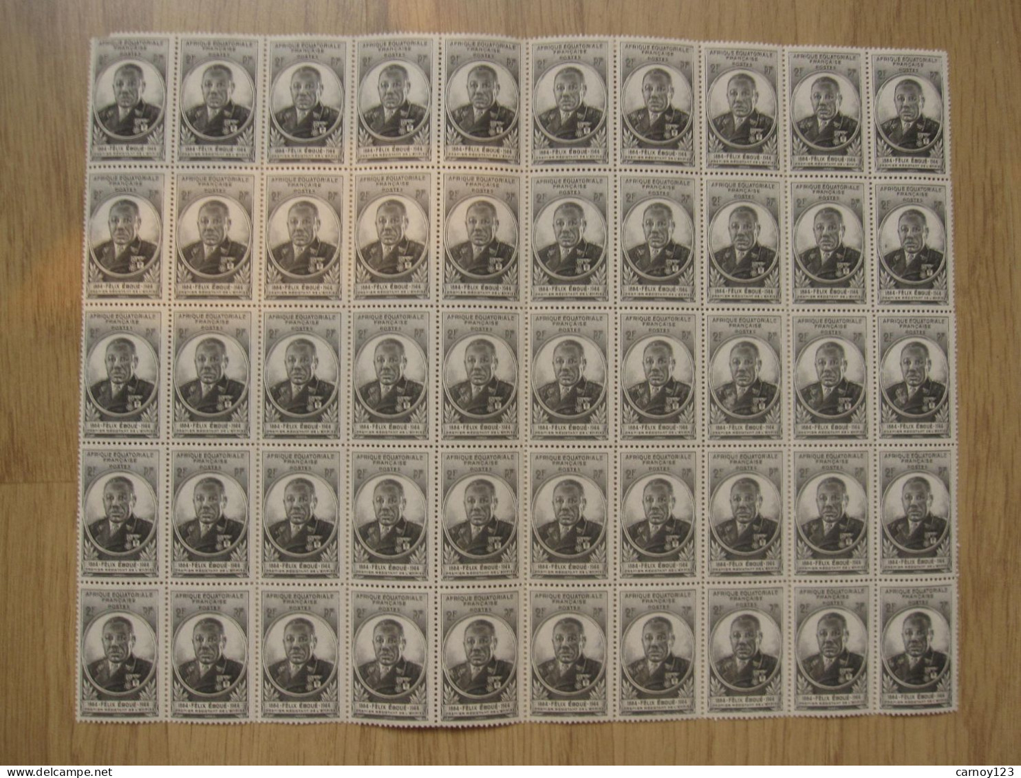 Planche De 50 Timbres AEF 2 Francs Félix EBOUE 1946 - Unused Stamps