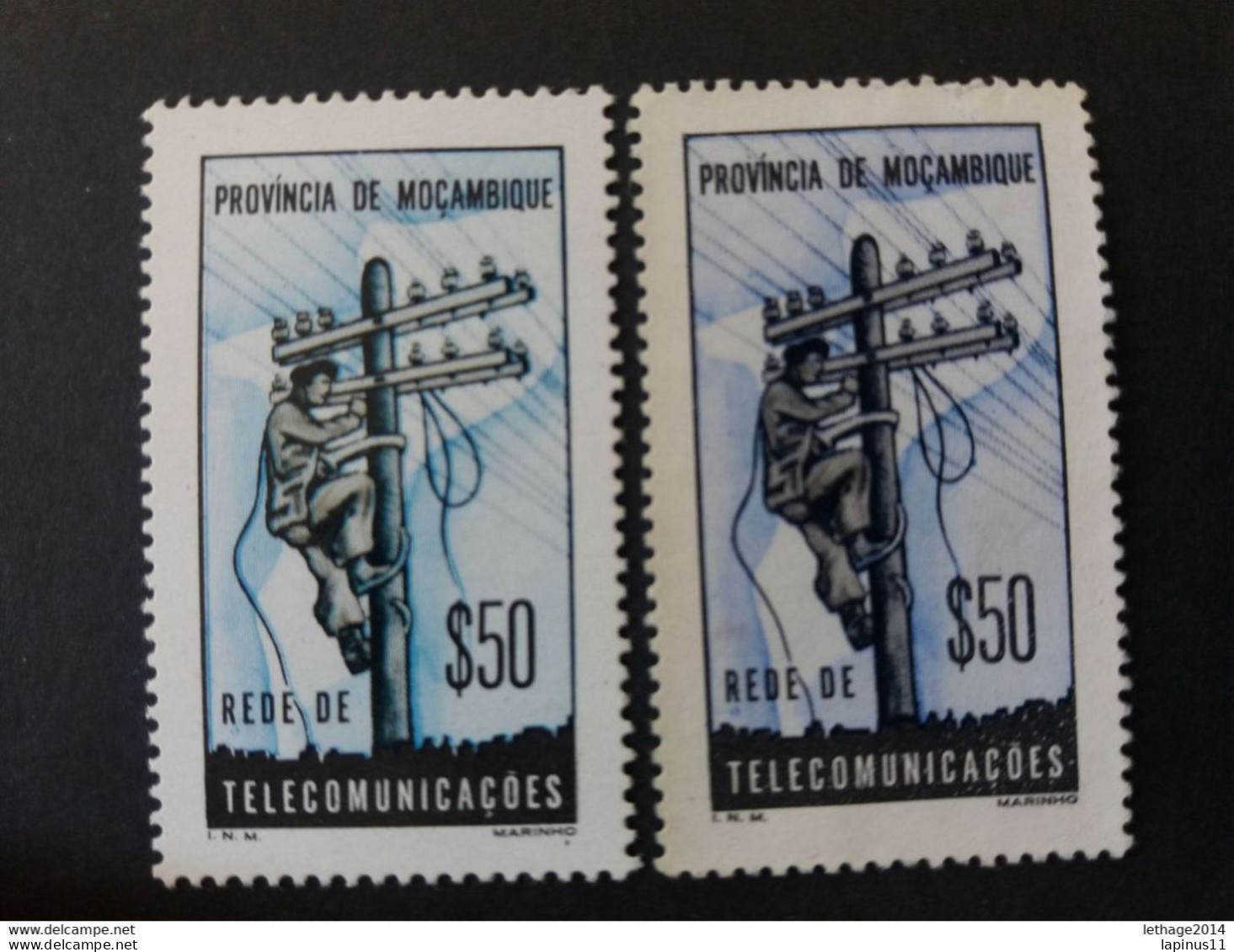 MOCAMBIQUE MOZAMBICO 1965 TAXE TELECOMMUNICATIONS ERROR PRINT LIGHT BLUE MNH - BLUE MNG - Mozambique