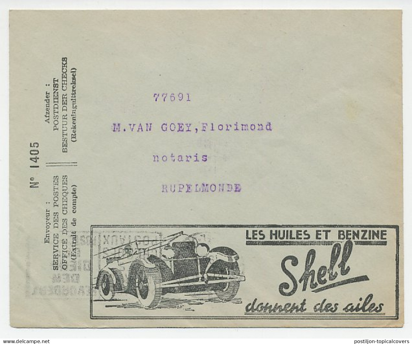 Postal Cheque Cover Belgium 1934 Tomato - Noodles - Meat - Fish - Oil - Shell - Car - Vegetazione