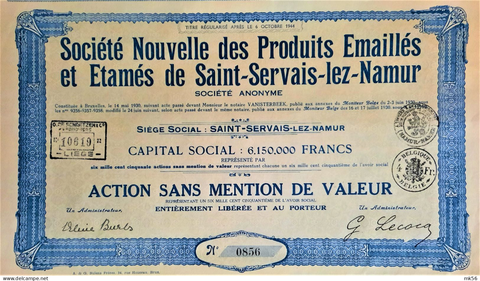 Société Nouvelle Des Produits Emaillés Et Etamés De Saint-Servais-lez-Namur - 1930 - Industrial