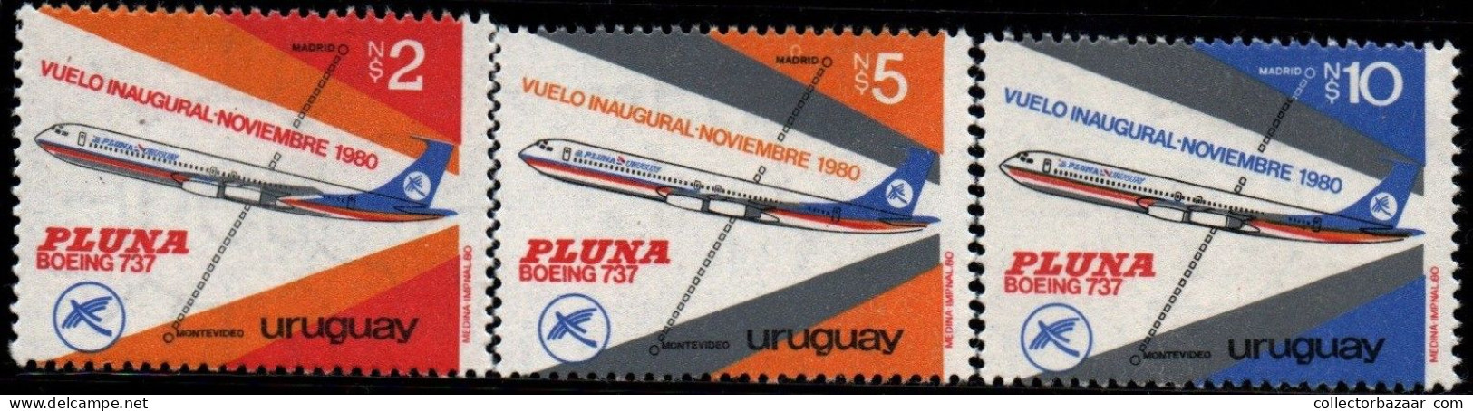 1981 Uruguay Inauguration Of PLUNA Flights To Madrid #1103 - 1105  ** MNH - Uruguay