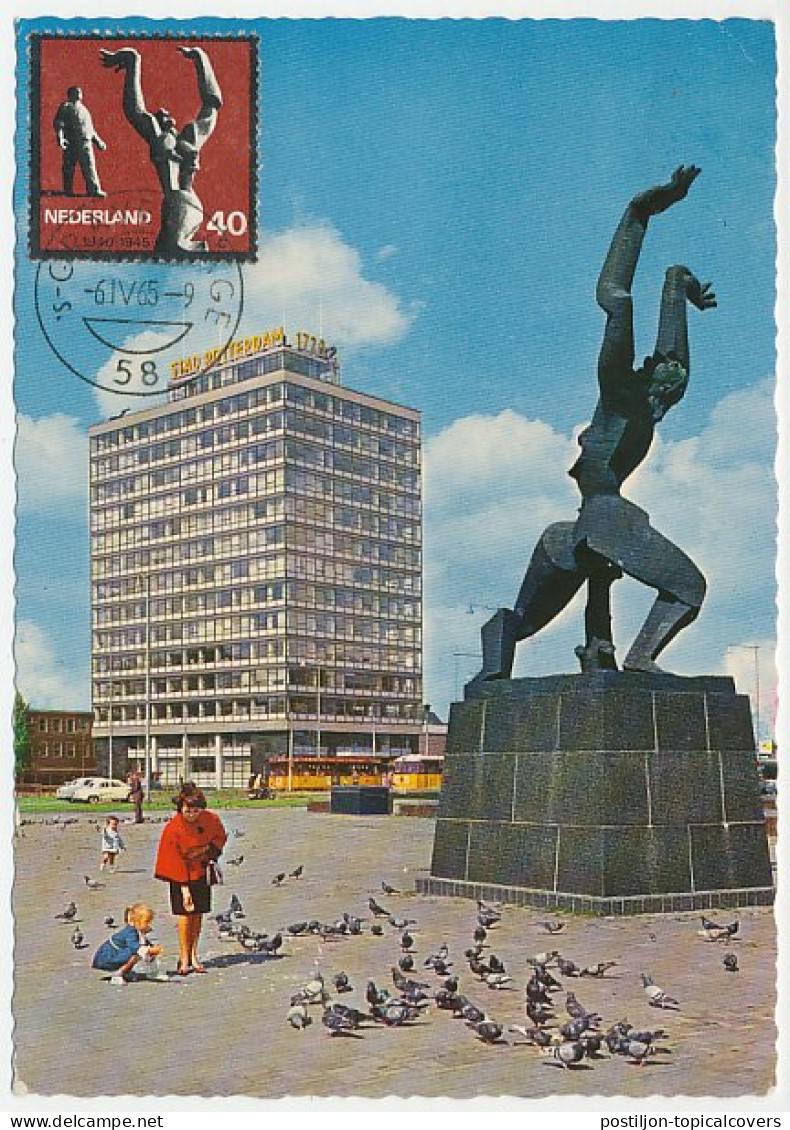 Maximum Card Netherlands 1965 War Memorial Rotterdam - Zadkine - WW2