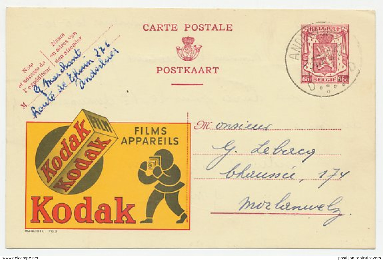 Publibel - Postal Stationery Belgium 1948 Kodak - Photography - Film - Fotografía