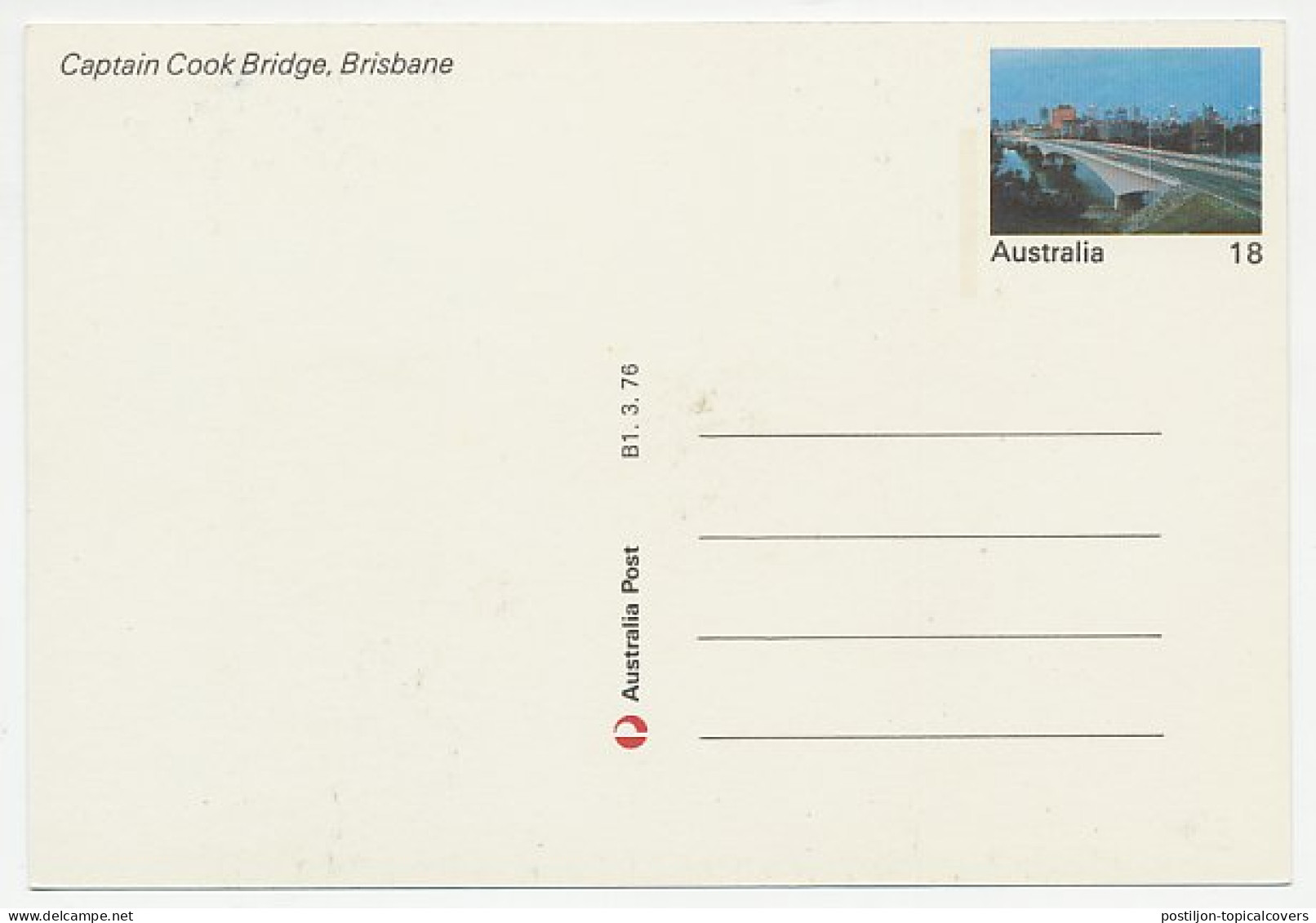Postal Stationery Australia Bridge - Captain Cook - Brisbane - Ponti