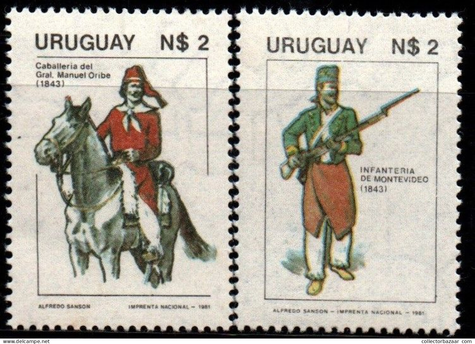 1981 Uruguay Army Day Cavalry Soldier Infantryman #1106 - 1107  ** MNH - Uruguay