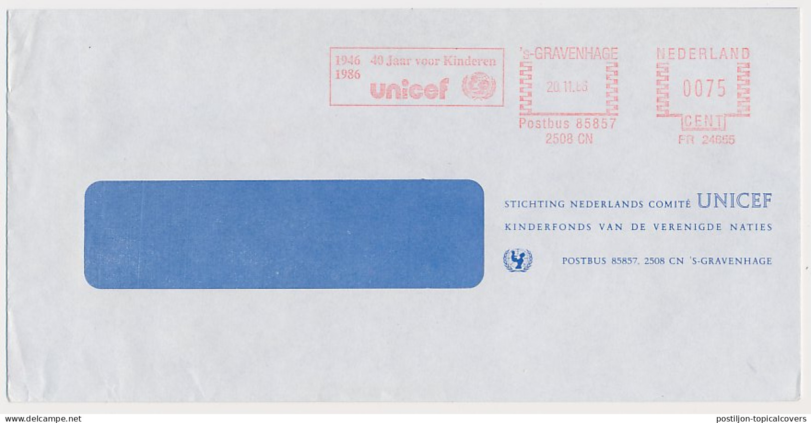 Meter Cover Netherlands 1986 UNICEF - 40 Years For Children - ONU