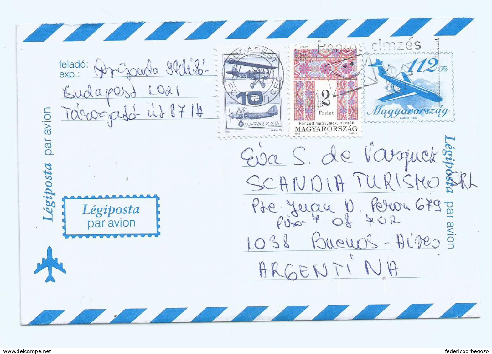 Ungarn, Luftpostganzsachen Zirkulierten Am 9. Dezember 1998 Von Budapest Nach Buenos Aires - Storia Postale