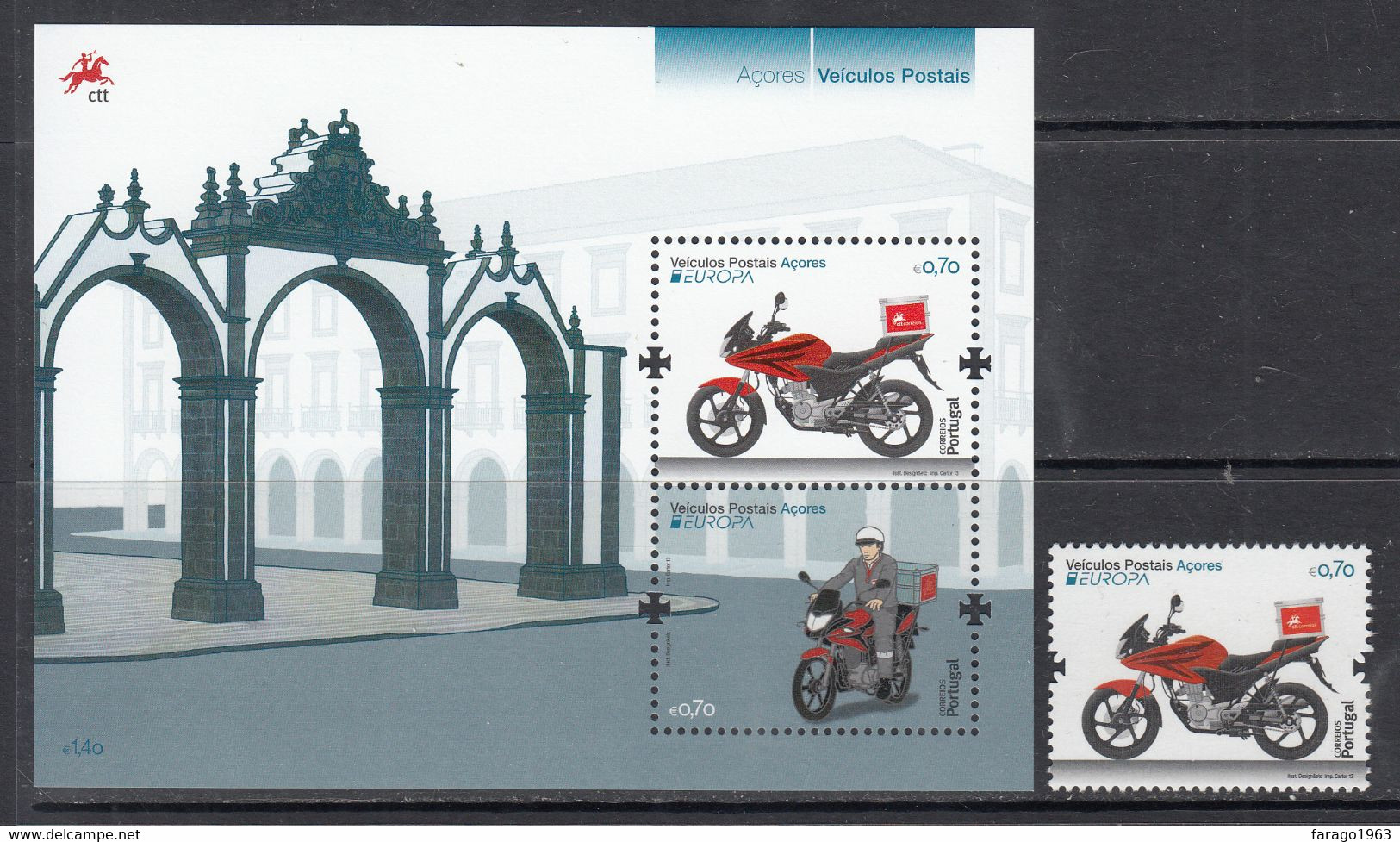 2013 Azores Acores Motorcycles Motorbikes Europa Complete Set Of 1 +  Souvenir Sheet MNH @ BELOW FACE VALUE - Motorfietsen