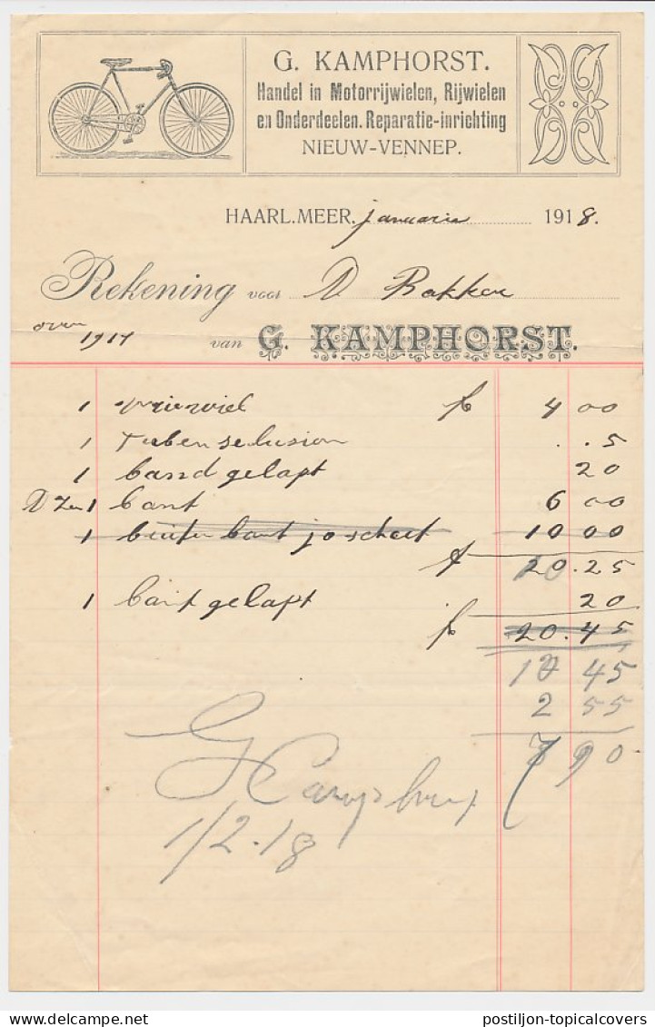 Nota Nieuw Vennep / Haarlemmermeer 1918 - Fiets - Motorrijwiel  - Holanda