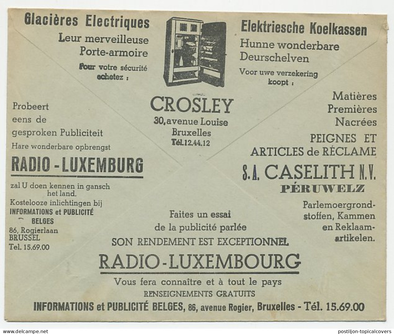 Postal Cheque Cover Belgium 1936 Indian - Car - Pontiac - Radio Luxembourg - Refrigerator - American Indians