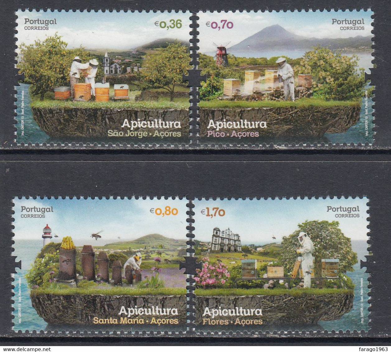 2013 Azores Acores Apiculture Bees Honey Complete Set Of 4 +  Souvenir Sheet MNH @ BELOW FACE VALUE - Honeybees