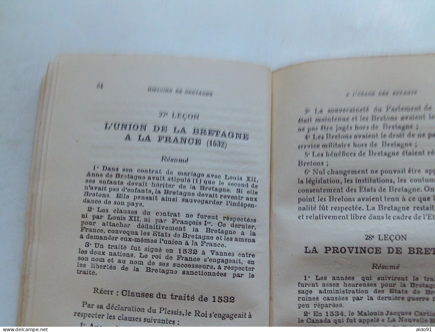 (Bretagne - Imprimerie Lafolye Frères & J. De Lamarzelle - 1941) -  PETITE HISTOIRE de BRETAGNE pour les Enfants